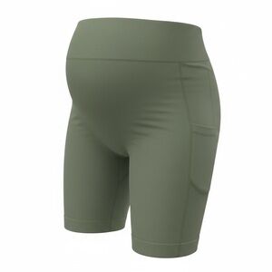 Time and Tru Maternity Olive Bike Shorts Stretch Pocket NWT